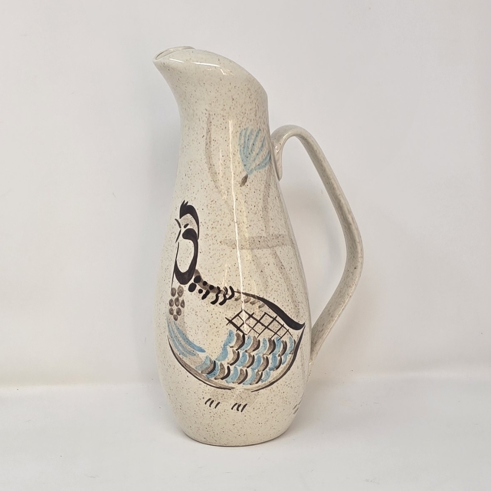 Vintage 1950 red wing pottery‎ bob white quail water pitcher jug stone ware